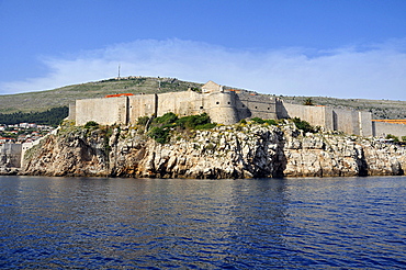 Walls of Dubrovnik from the sea, Grad old town, Dubrovnik, Dalmatia, Croatia, Europe