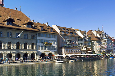 town centre and reuss river, lucerne, switzerland