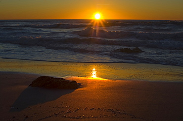 Sunset on the beach of  San Giovanni di Sinis , Sinis, Cabras, Oristano District, Sardinia, Italy, Europe