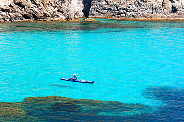 Su Cardulinu beach canoeing, Chia, Domus de Maria, Cagliari district, Sardinia, Italy, Europe