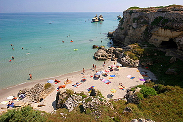 Le due Sorelle rock and the beach, Salentine Peninsula, Torre dell'Orso, Apulia, Italy