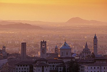 Sunrise over the city, Bergamo Alta, Lombardy, Italy