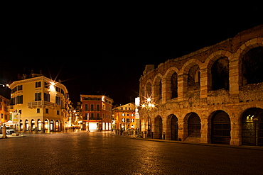 Bra` square by night,  Verona near Arena, Veneto, Italy, Europe