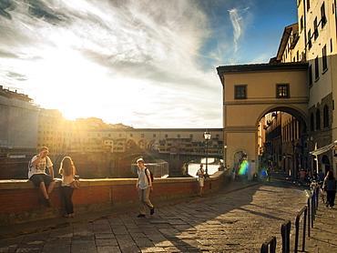 Ponte Vecchio bridge at sunset, Florence, Tuscany, Italy, Europe