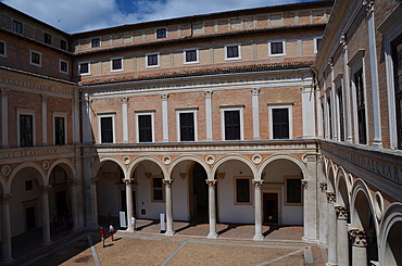 Courtyard, Palazzo Ducale Palace; Urbino, Marche, Italy, Europe