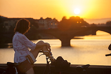 Sunset on Arno river, Florence, Tuscany, Italy, Europe