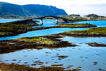 Lofoten, Flakstadoya island, the spectacular bridge, Norway, Europe