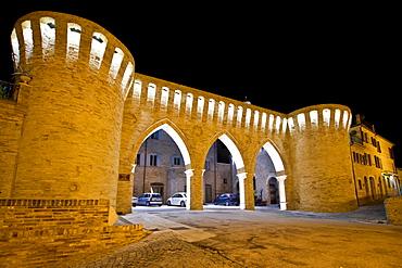 Three Arches square, Petritoli medieval village, Fermo, Marche, Italy, Europe