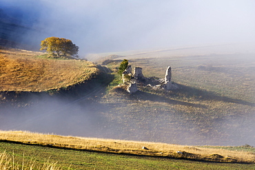 Monti Sibillini National Park, Fog, Castelluccio di Norcia, Umbria, Italy, Europe