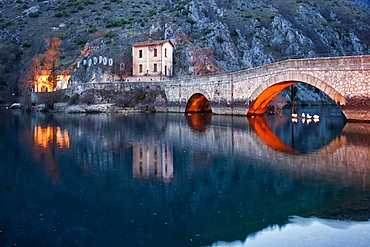 Bridge and Hermitage Villalago, Villalago, Scanno, L'Aquila, Abruzzo, Italy, Europe