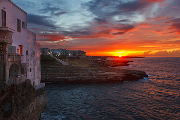 Sunset cityscape at Polignano a Mare, Apulia, Italy, Europe