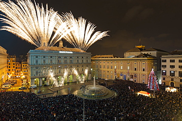 Christmas fireworks, Piazza De Ferrari square, Genoa, Italy, Europe