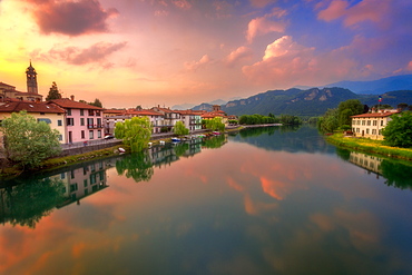 Sunset over Brivio, Lombardy, Italy, Europe