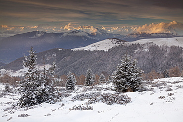 Orobic alps in winter at sunset, San Zeno hill, Lombardy, Italy, Europe