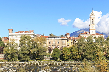 Dora Baltea River and Ivrea cityscape, Ivrea, Piedmont, Italy, Europe