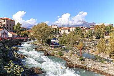 Dora Baltea River and Ivrea cityscape, Ivrea, Piedmont, Italy, Europe