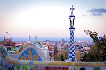 Details of the modernism Park Guell designed by Antoni GaudÃ­, Park Guell, Barcelona, Spain, Europe