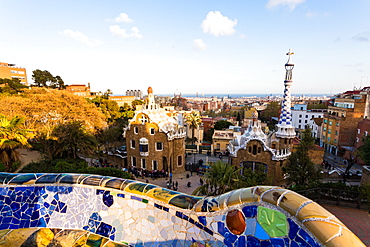 Details of the modernism Park Guell designed by Antoni GaudÃ­, Park Guell, Barcelona, Spain, Europe