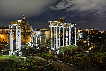 Imperial Fora at night, archaeological site,Fori Imperiali, UNESCO, World Heritage Site, Rome, Lazio, Italy, Europe