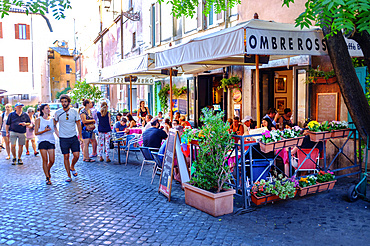 People sitting outside a bar in the evening, Trastevere district, Rome, Lazio, Italy, Europe