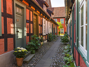 Monastery Heiliger Geist (holy spirit) with medieval buidlings used then as  home for elderly and poor and sick citizens. The Hanseatic City Stralsund. The old town is listed as UNESCO World Heritage. Europe, Germany, West-Pomerania, June