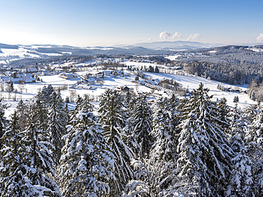 National Park Bavarian Forest (Bayerischer Wald) in the deep of winter. View of village Neuschoenau. Europe, Germany, Bavaria, January