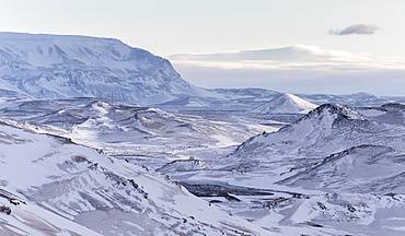 landscape in the highland of Iceland during winter close to lake Myvatn. europe, northern europe, iceland,  February