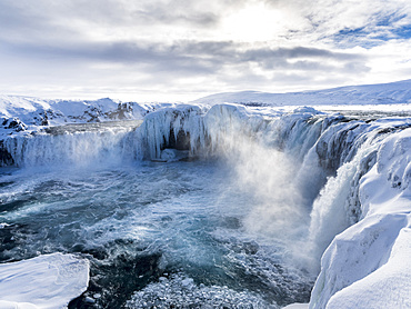 Godafoss one of the iconic waterfalls of Iceland during winter. europe, northern europe, iceland,  March