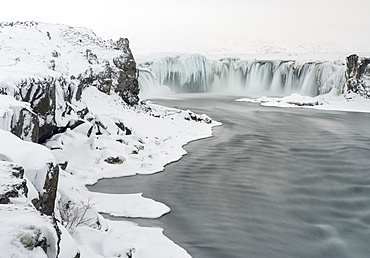 Godafoss one of the iconic waterfalls of Iceland during winter. europe, northern europe, iceland,  February