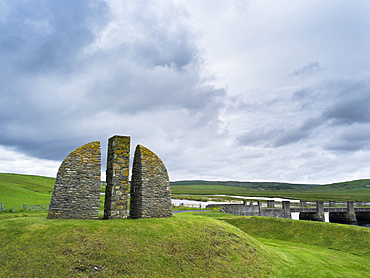 Isle of Lewis, part of the island Lewis and Harris in the Outer Hebrides of Scotland. Land Raiders  Monument near Coll and Gress, commemorating the violent clashes between landless crofters (farmer) and the land owner. Europe, Scotland, June