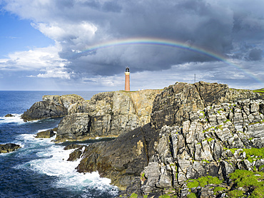 Isle of Lewis, part of the island Lewis and Harris in the Outer Hebrides of Scotland. Coast and lighthouse at the Butt of Lewis (Rubha Robhanais). Europe, Scotland, July