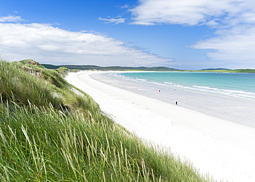 Landscape on the island of  North Uist (Uibhist a Tuath) in the Outer Hebrides. Sandy beach with dunes near Solas. Europe, Scotland, June