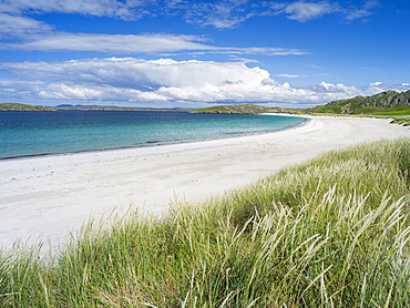 landscape in the northern part of the Isle of Lewis, which ,together with the connected Isle of Harris, make up the largest island in Scotland.Traigh na Berie or Reef Beach, one of the finest beaches in the Hebrides. Europe, Scotland, July