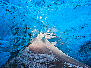 Glacial cave in the Breidamerkurjoekull Glacier in Vatnajoekull National Park. europe, northern europe, iceland,  February