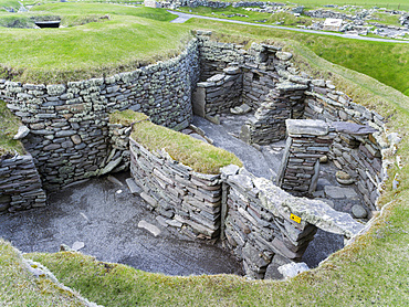 Jarlshof, an archaeological site on the Shetland Islands, which was inhabited from neolithic times to the middle ages.Wheelhouses dating back to the Iron Age.   Europe, Great Britain, Scotland, Northern Isles, Shetland, May