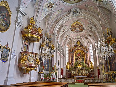 Church of pilgrimage Maria Schnee in valley Lesachtal during Winter, buildt between 1520 and 1552, interior.   Europe, Central Europe, Austria, March