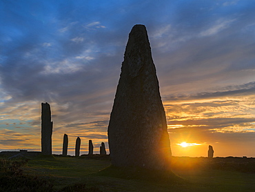 Ring of Brodgar, part of the UNESCO world heritage site Heart of Neolithic Orkney. This neolithic henge monument and stone circle is one of the main attractions of the Orkney Islands. europe, central europe, northern europe, united kingdom, great britain, scotland, northern isles,orkney islands, June