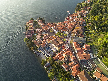 Aerial view of Varenna, and Como Lake, Lombardy, Italy, Europe (Drone)