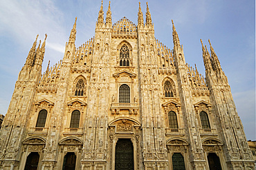 Facades of the Duomo at sunset, Milan, Lombardy, Italy, Europe
