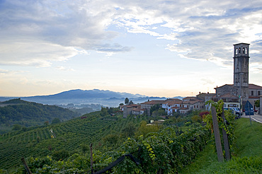 San Pietro di Barbozza church, Vineyards and white wine road, Valdobbiadene, Treviso, Italy, Europe