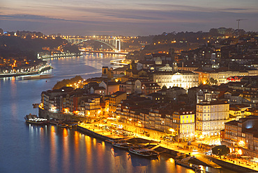 City Porto (Oporto) at Rio Douro. The old town is listed as UNESCO world heritage. In the background the bridge Ponte de Arrabida. Portugal, Europe