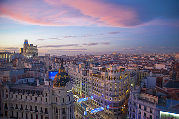 Calle de Alcalà and Calle Gran Via, Metropolis Building, View from Terrace Circulo de Bellas Artes Azotea, Madrid, Spain, Europe