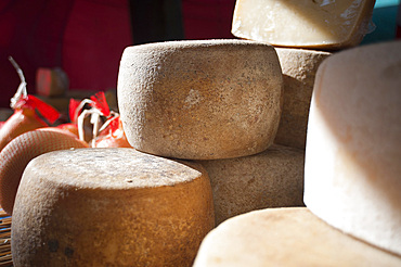 Traditional Sardinian sheep and goat milk cheese, Feast of Santa Vitalia, Serrenti, Sardinia, Italy, Europe