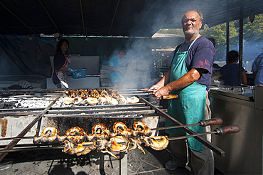 Cuttlefish and Eels on the spit, Typical Sardinia recipe, Feast of Santa Vitalia, Serrenti, Campidano, Sardinia, Italy, Europe,