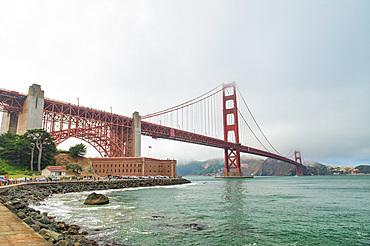 San Francisco. Golden Gate Bridge on a foggy summer morning.