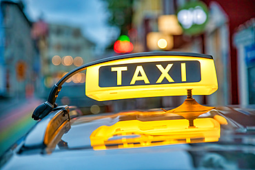 Taxi cab yellow sign in Reykjavik, Iceland.