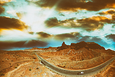 Panoramic aerial view of National Park windy road, USA.