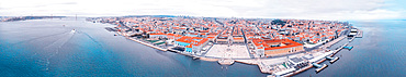 Panoramic aerial view of Lisbon skyline and Commerce Square at dusk, Portugal.