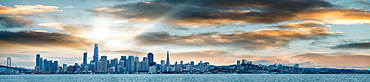 San Francisco, California. Panoramic view of Downtown skyline at sunset.