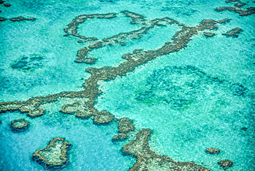 Natural Great Barrier Reef in Queensland. Aerial view of nature paradise with magnificent colors.